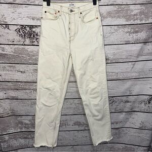 Re/Done High Rise Ankle Crop Stretch Jeans Raw Hem Button Fly Vintage White 26